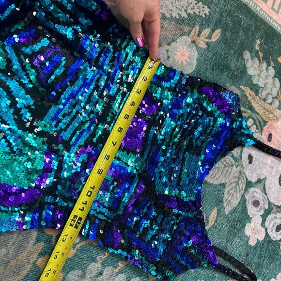 Black Tie By Oleg Cassini Mini Dress Womens Size 4 Blue Purple Sequined Beaded - Picture 11 of 16